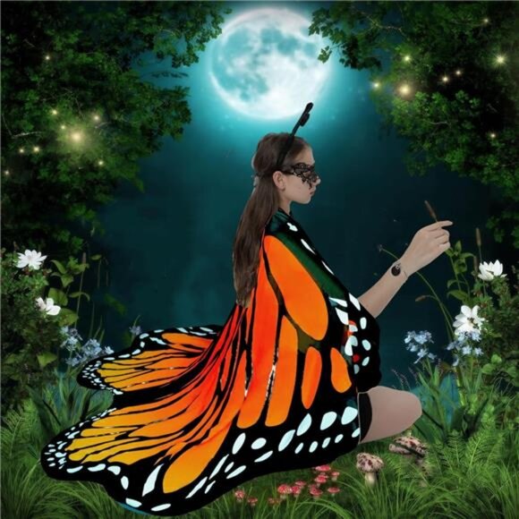 Halloween Butterfly Wings Costume for Womens, Moth Wings Butterfly Cape Adult - Picture 6 of 8